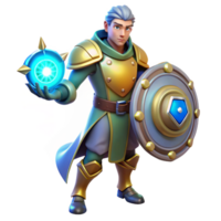 dramatic rustic 3D Render Fantasy Knight with Orb and Shield exclusive png
