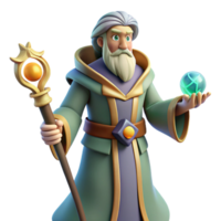vibrant rustic Wise Wizard 3D Render high resolution png