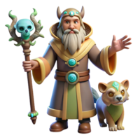 serene rustic Wizard and Companion 3D Render high quality png