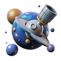 extraordinary classic 3D Spacecraft orbiting Colorful Planets original png