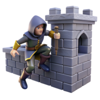 extraordinary artistic 3D Render Cartoon Knight Scaling Castle Wall genuine png