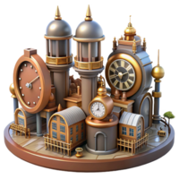 elegant abstract Whimsical Clockwork City 3D Illustration genuine png