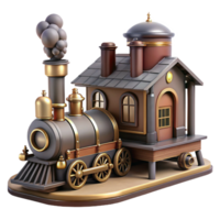 extraordinary artistic Charming 3D Render of Vintage Train and Station high quality png