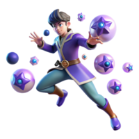 extraordinary rustic 3D Render Young Mage with Magic Spheres high resolution png