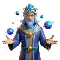 vibrant abstract 3D Render of Wise Wizard with Planets high quality png