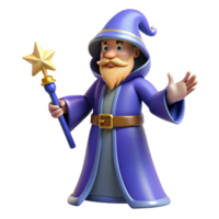 dramatic artistic 3D Cartoon Wizard with Magic Wand high resolution png