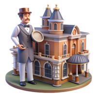 wonderful rustic 3D Render of Vintage Building and Gentleman exclusive png