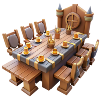 serene minimalist 3D Render Medieval Banquet Table Illustration original png
