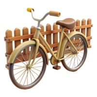 wonderful rustic Cream Bicycle 3D Render near Wooden Fence authentic png