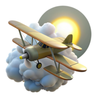 vibrant classic 3D Biplane Soaring Through Clouds high quality png