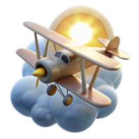 vibrant artistic 3D Render Biplane Sunset Cloudscape premium png
