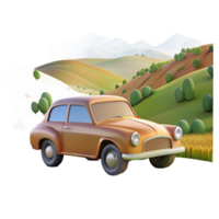 beautiful minimalist Cartoon Car on Scenic Hillside 3D Render high quality png