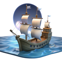 wonderful rustic 3D Render Wooden Sailing Ship at Sea high resolution png