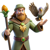 elegant vintage 3D Render Wizard with Eagle high quality png