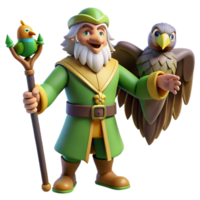 impressive traditional 3D Cartoon Wizard with Birds 4K png