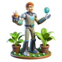 stunning abstract 3D Render Astronaut with Plants and Globe high resolution png