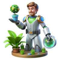 beautiful modern 3D Illustration Botanist Astronaut Exploring Alien Flora detailed png