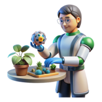 dramatic vintage 3D Illustration Scientist Exploring Technology with Plants high quality png