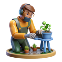 impressive abstract 3D Illustration Gardener Working Online premium png