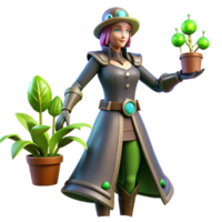 elegant modern 3D Render of Female Botanist with Plants high quality png
