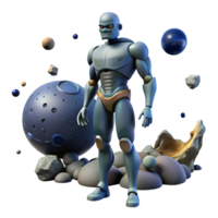 impressive rustic 3D Robot Illustration Space Rocks authentic png