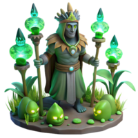 dramatic rustic Green Magic Wizard 3D Render professional png