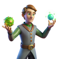 impressive abstract 3D Render Young Mage with Magic Orbs high quality png