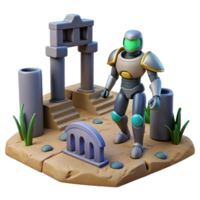impressive abstract 3D Render Robot in Ancient Ruins premium png