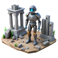 wonderful abstract 3D Render Robot Exploring Ancient Ruins 4K png