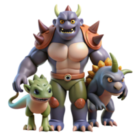 dramatic artistic 3D Monster Illustration Mighty Beast with Two Companions original png