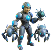 impressive artistic 3D Render Boy Robot with Spider Robots original png