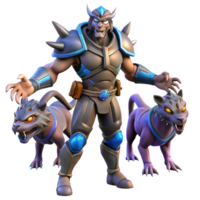wonderful contemporary Fantasy Warrior 3D Render with Beast Companions detailed png