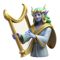 magnificent minimalist 3D Render Fantasy Elf Harp Player premium png