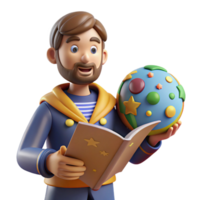 extraordinary rustic 3D Illustration Joyful Man Book Globe authentic png