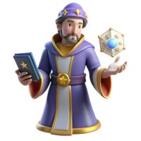 serene rustic 3D Cartoon Wizard Illustration 4K png