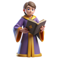 elegant creative 3D Render of a Cartoon Wizard Reading a Book high resolution png