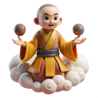 vibrant modern 3D Cartoon Monk on Clouds Juggling Balls authentic png