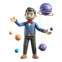 wonderful traditional 3D Cartoon Man with Solar System Mobile detailed png