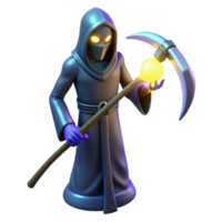 vibrant modern 3D Render Grim Reaper with Scythe and Orb 4K png