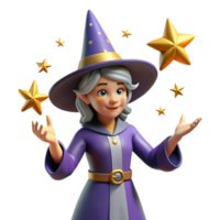 dramatic rustic 3D Render of a Young Witch with Stars exclusive png