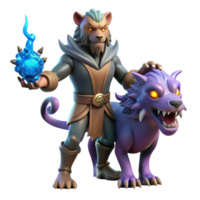 impressive vintage 3D Render Fantasy Wizard and Beast 4K png