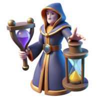 serene modern 3D Wizard with Hourglass and Potion authentic png