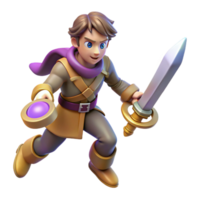 elegant minimalist 3D Render Young Adventurer with Sword high resolution png