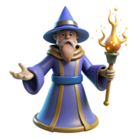 serene minimalist 3D Cartoon Wizard with Flaming Torch authentic png