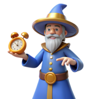 dramatic modern Wise Wizard 3D Render Holding Clock authentic png