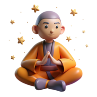 serene minimalist 3D Render Monk Meditating with Stars high resolution png