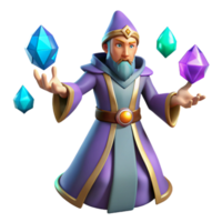 impressive rustic Wizard with Magic Gems 3D Render detailed png