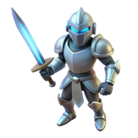 elegant abstract 3D Knight Illustration Silver Armor, Glowing Sword high resolution png