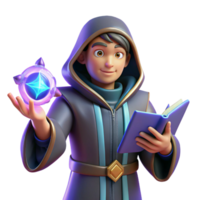 impressive rustic 3D Render Young Wizard Magic Orb Book authentic png