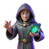 impressive artistic 3D Render Wizard with Tablet high quality png
